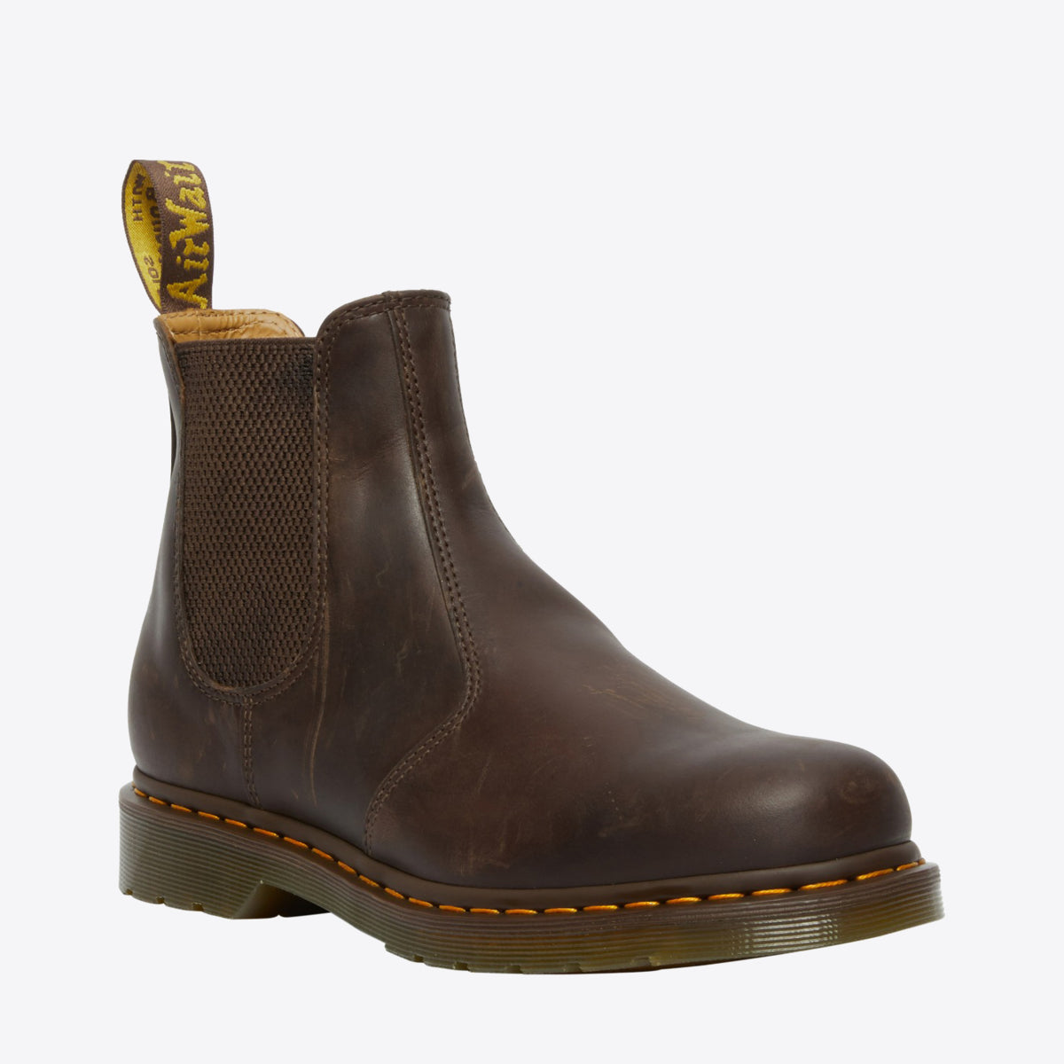 DR MARTENS 2976 Yellow Stitch Crazy Horse Chelsea Boot Dark Brown