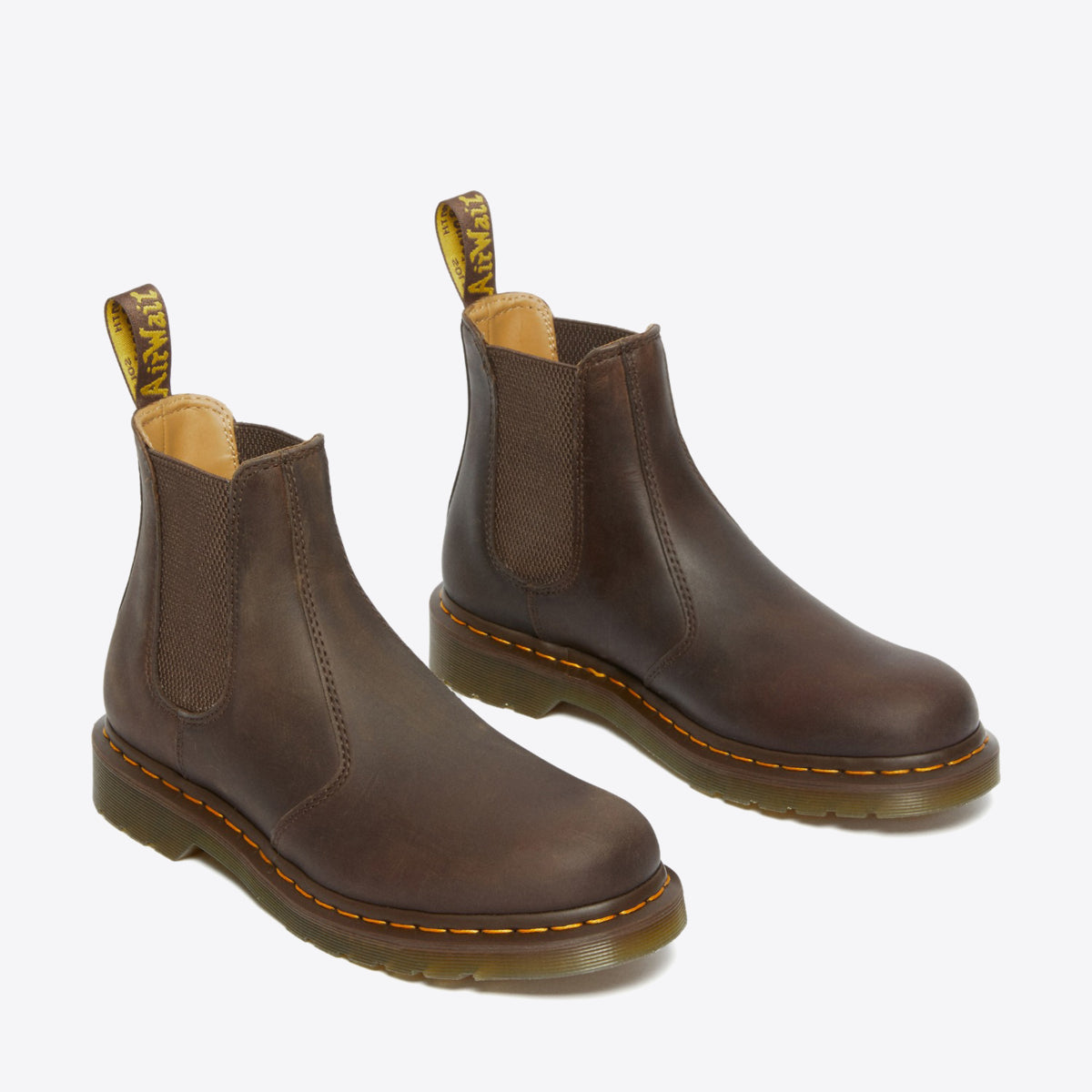 DR MARTENS 2976 Yellow Stitch Crazy Horse Chelsea Boot Dark Brown