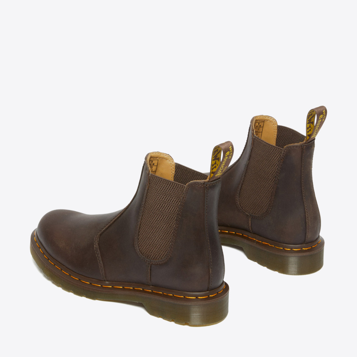 DR MARTENS 2976 Yellow Stitch Crazy Horse Chelsea Boot Dark Brown