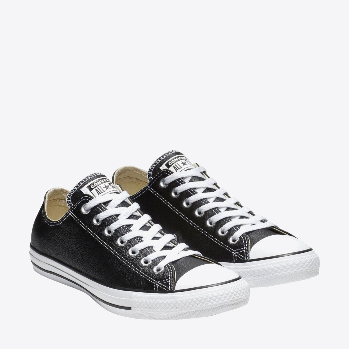 Black leather converse low cut sale